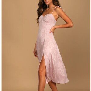 Blush Pink Floral Jacquard Tie-Strap Midi Dress Size Medium